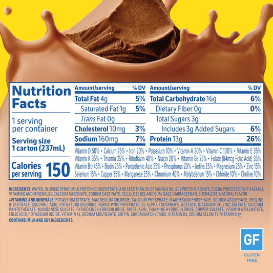Carnation Breakfast Essentials Light Start Nutritional Drink, 13g Protein Ready-to-Drink, 70% Less Sugar, Immune Support, Vitamins, Gluten Free, Chocolate, 8 FL OZ Carton (24 Pack)