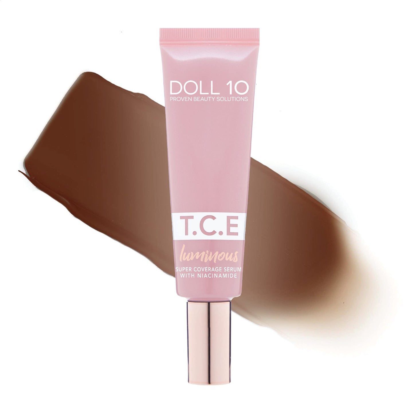 Doll 10 TCE Luminous Super Coverage Serum with Niacinamide - Full Coverage Tinted Foundation Makeup (Light)