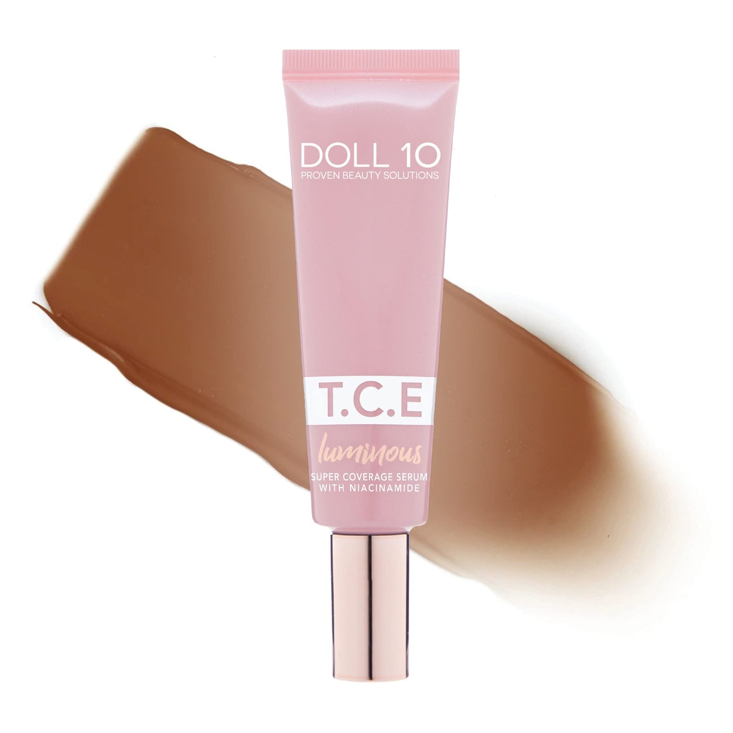 Doll 10 TCE Luminous Super Coverage Serum with Niacinamide - Full Coverage Tinted Foundation Makeup (Light)