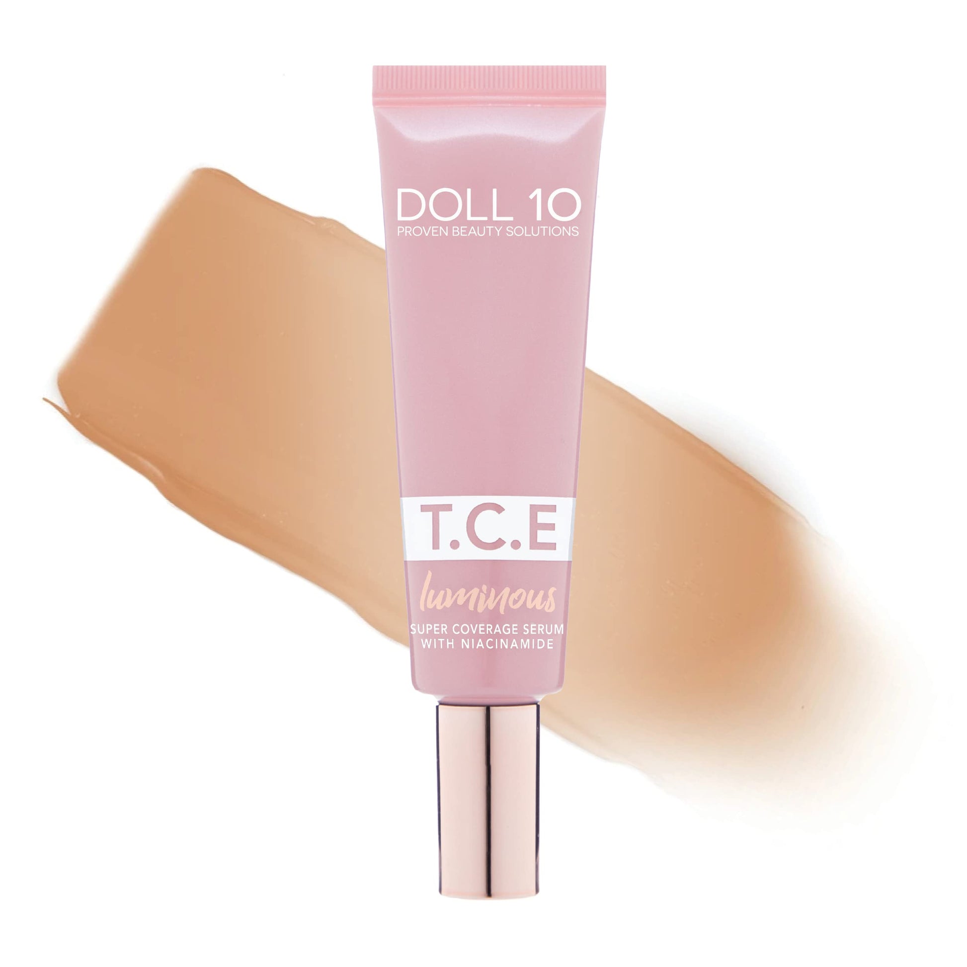 Doll 10 TCE Luminous Super Coverage Serum with Niacinamide - Full Coverage Tinted Foundation Makeup (Light)