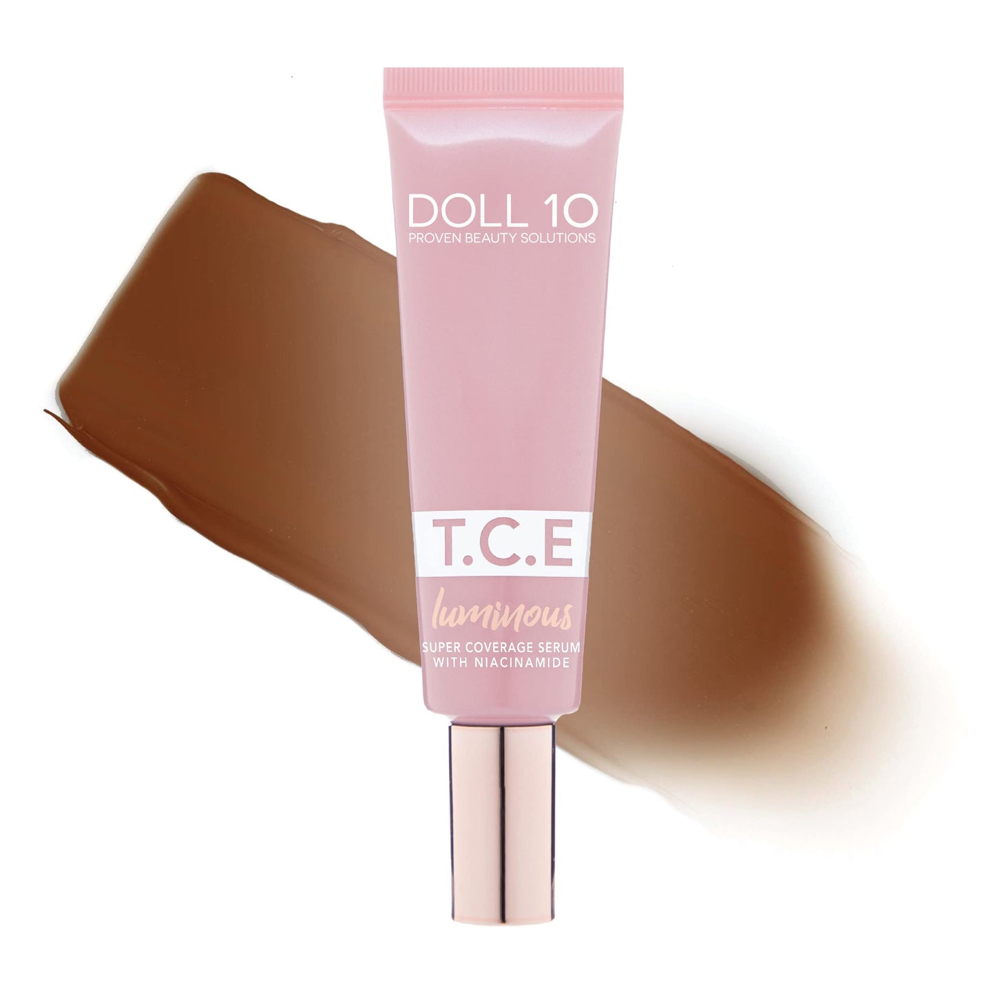 Doll 10 TCE Luminous Super Coverage Serum with Niacinamide - Full Coverage Tinted Foundation Makeup (Light)