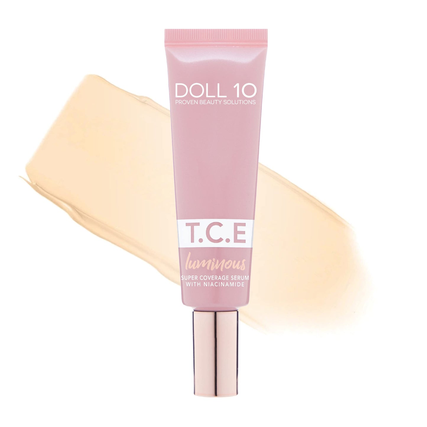 Doll 10 TCE Luminous Super Coverage Serum with Niacinamide - Full Coverage Tinted Foundation Makeup (Light)