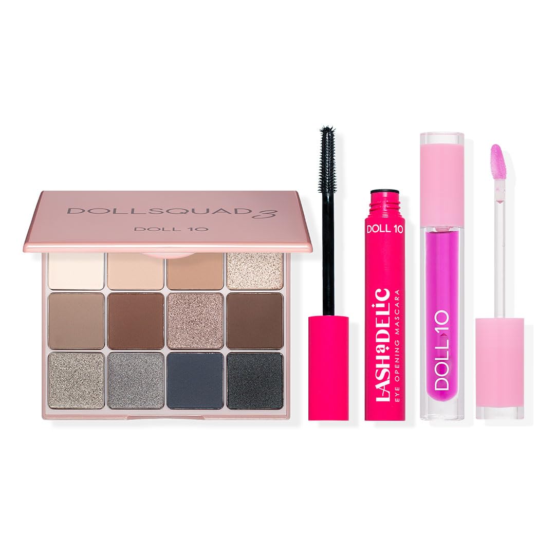 10 Minute Face- Best of Doll 10 Beauty Exclusive | Doll Squad 3, Lashadelic Mascara, Plumping Lip OIl Bundle, Pink