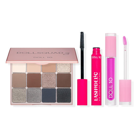 10 Minute Face- Best of Doll 10 Beauty Exclusive | Doll Squad 3, Lashadelic Mascara, Plumping Lip OIl Bundle, Pink