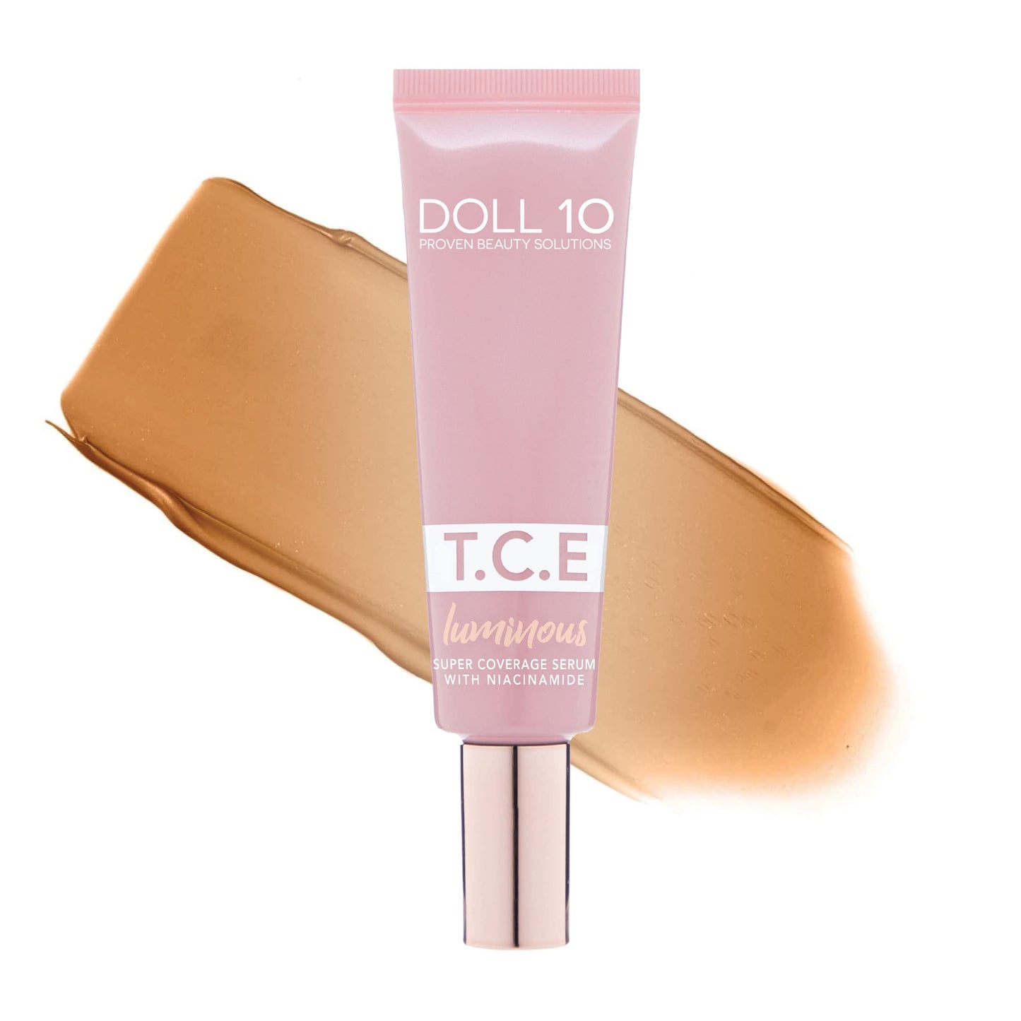 Doll 10 TCE Luminous Super Coverage Serum with Niacinamide - Full Coverage Tinted Foundation Makeup (Light)