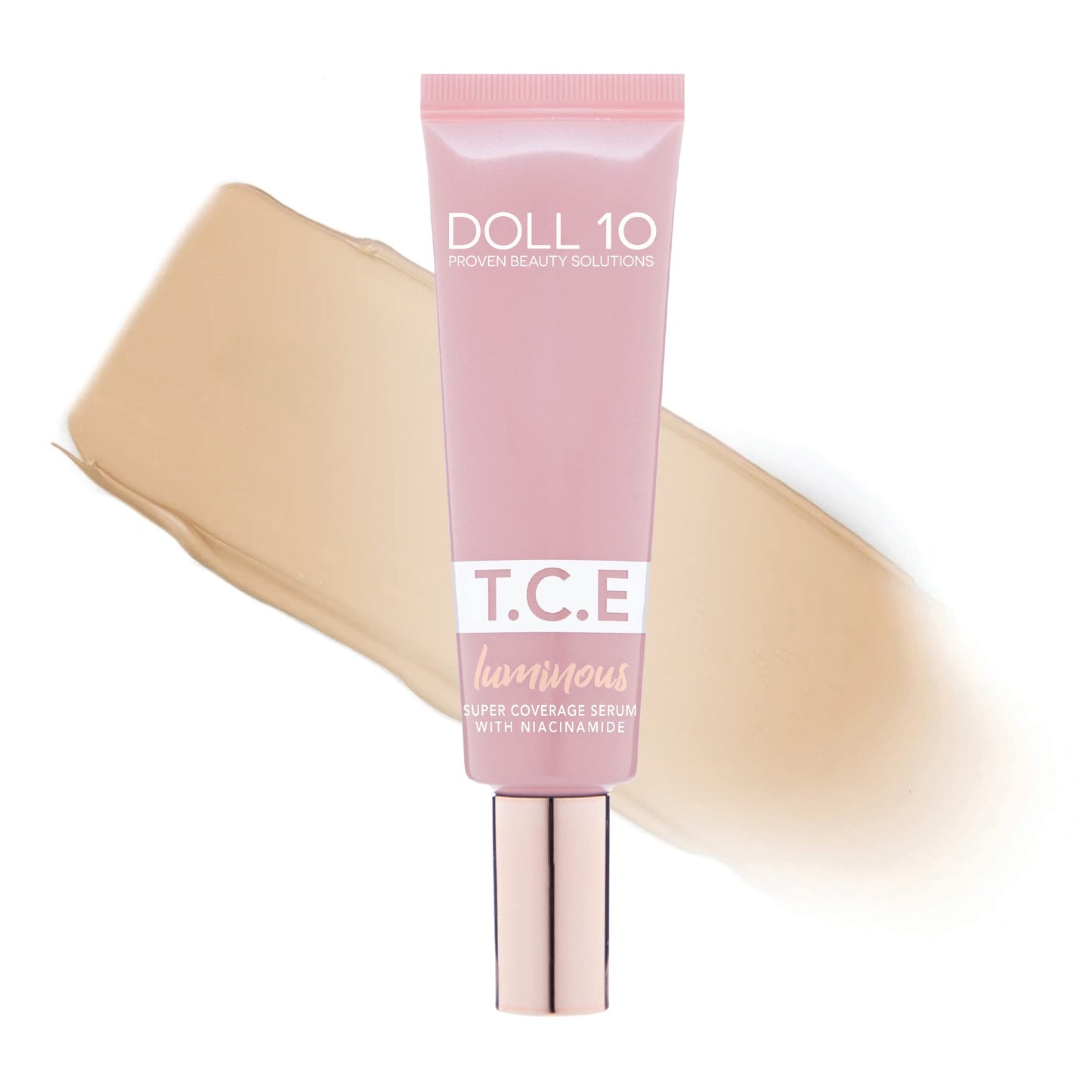 Doll 10 TCE Luminous Super Coverage Serum with Niacinamide - Full Coverage Tinted Foundation Makeup (Light)