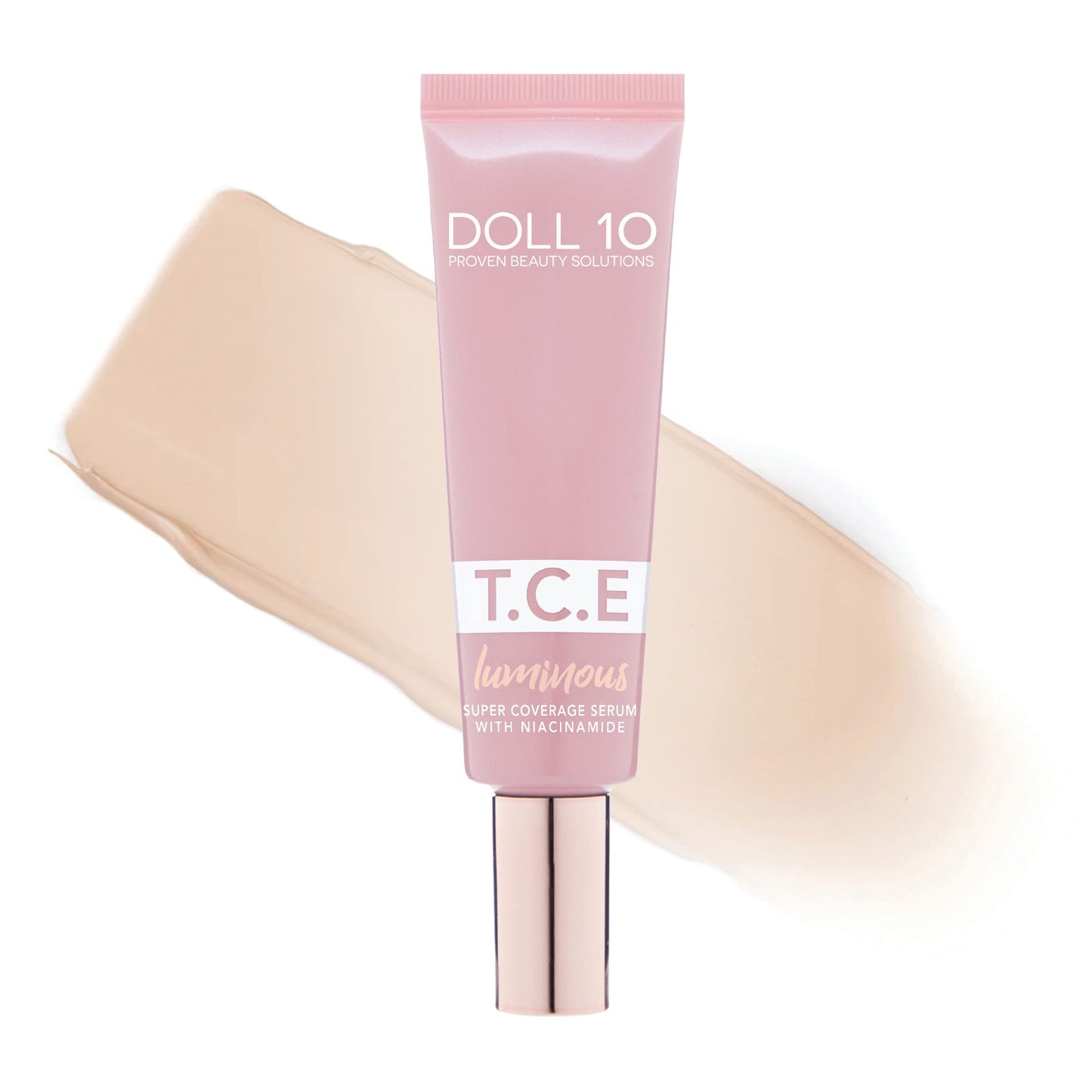 Doll 10 TCE Luminous Super Coverage Serum with Niacinamide - Full Coverage Tinted Foundation Makeup (Light)