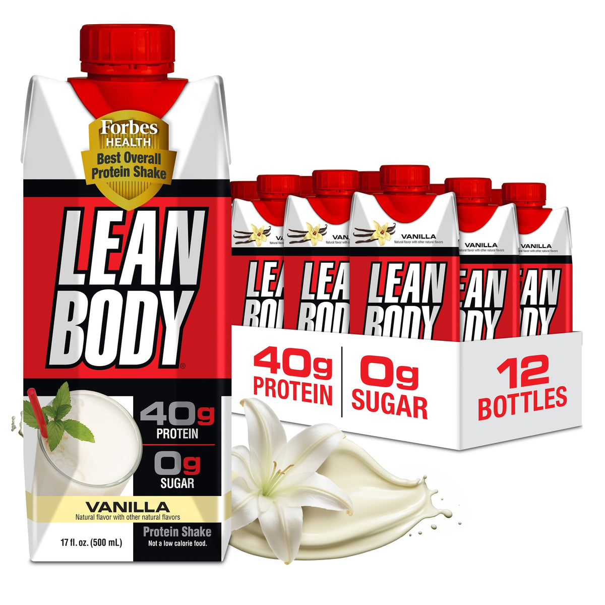 Lean Body Ready-to-Drink Salted Caramel Protein Shake, 40g Protein, Whey Blend, 0 Sugar, Gluten Free, 22 Vitamins & Minerals, 17 Fl Oz (Pack of 12)