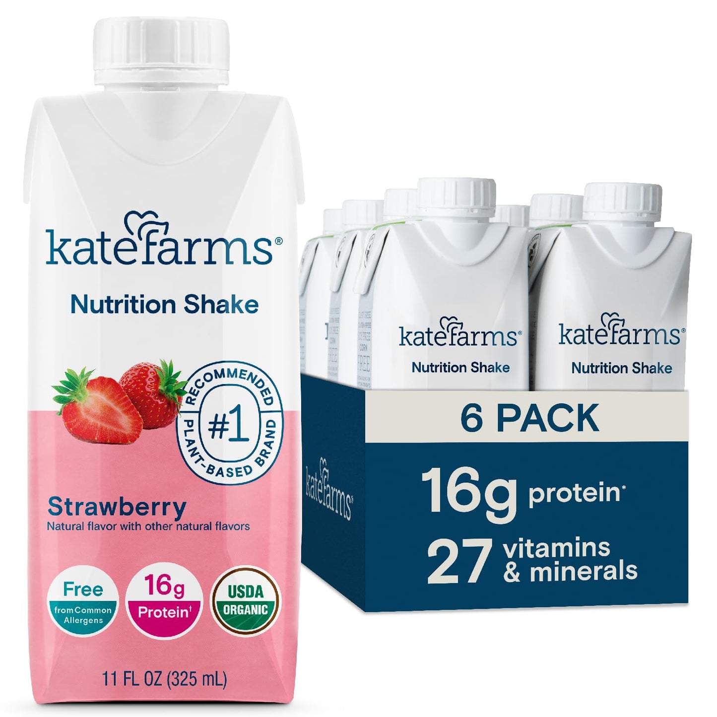 KATE FARMS Organic Nutrition Shake, Chocolate, 16g Protein, 27 Vitamins and Minerals, Meal Replacement Shake, 11 oz (12 Pack)