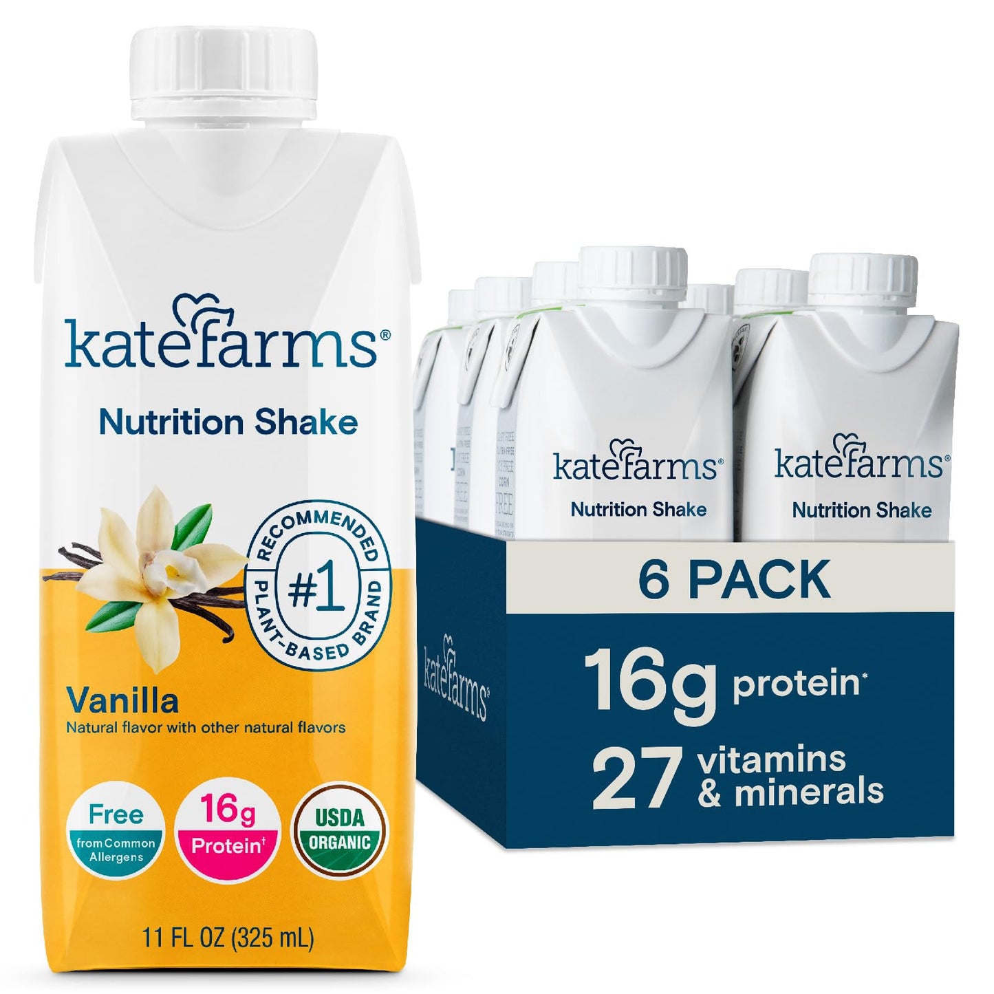 KATE FARMS Organic Nutrition Shake, Chocolate, 16g Protein, 27 Vitamins and Minerals, Meal Replacement Shake, 11 oz (12 Pack)