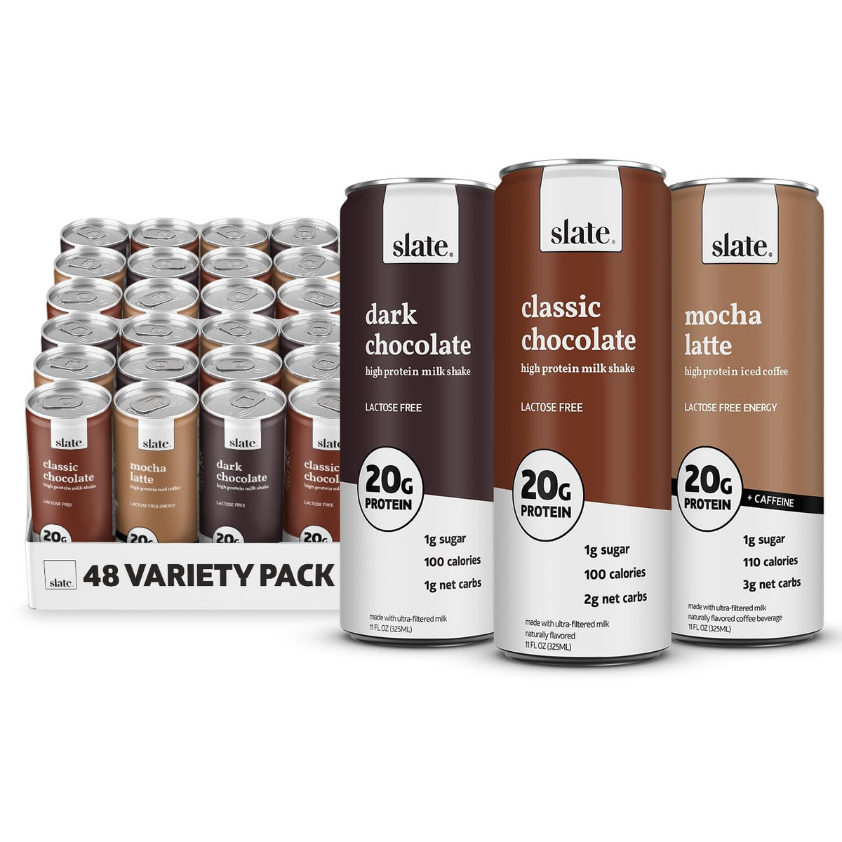 Slate Milk - High Protein Milk Shake - French Vanilla - Lactose Free, 20g Protein, 1g Sugar, 100 Calories, 1g Net Carbs, No Added Sugar - Natural, Breakfast Boost, Post Workout - 11 fl oz, 12 Cans