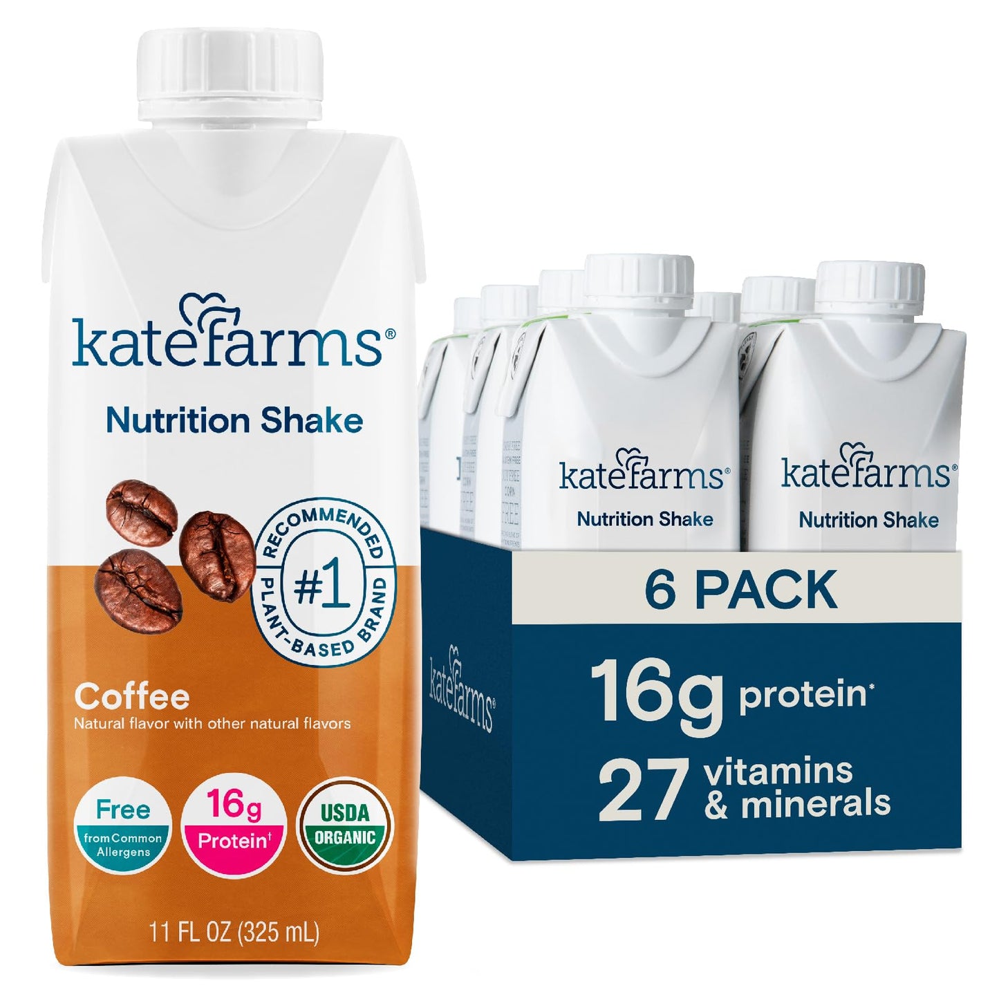 KATE FARMS Organic Nutrition Shake, Chocolate, 16g Protein, 27 Vitamins and Minerals, Meal Replacement Shake, 11 oz (12 Pack)