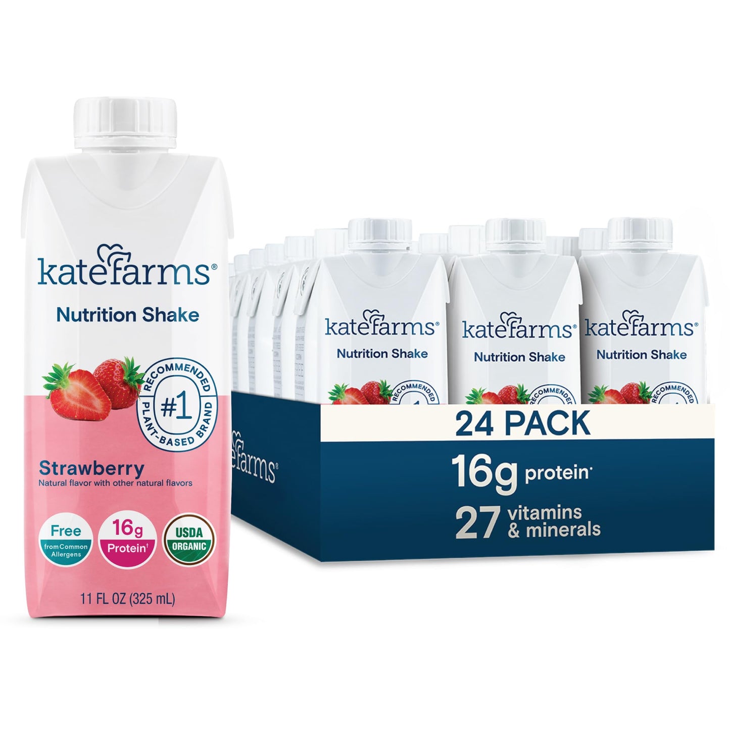 KATE FARMS Organic Nutrition Shake, Chocolate, 16g Protein, 27 Vitamins and Minerals, Meal Replacement Shake, 11 oz (12 Pack)