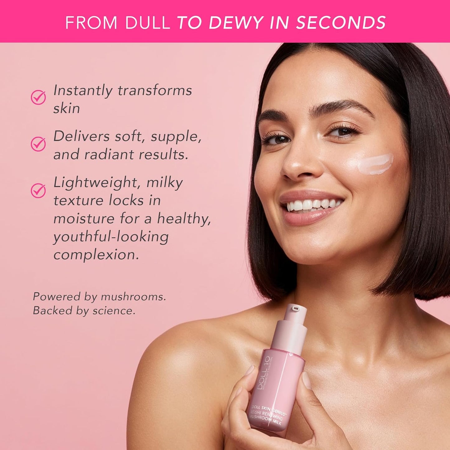 Doll Skin Genius™ Reishi Renewing Mushroom Milk – Hydrating Face Serum w/Reishi, Chaga & Lion’s Mane – Anti-Aging, Barrier Repair & Soothing Skincare for Dry, Sensitive or Mature Skin - 30 Day Supply