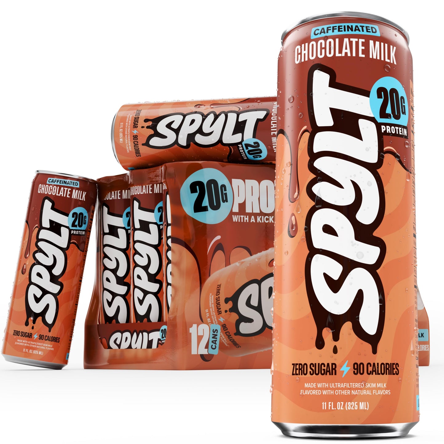 Spylt High Protein Strawberry Milk with 60mg Caffeine & 20g Protein - 90 Calories, Ready to Drink, Sugar Free, Lactose Free Milk, Perfect for Workout Recovery & Afternoon Pick Me Up - 12 Count - Packaging May Vary