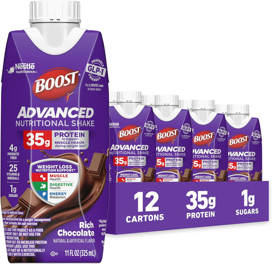 BOOST Advanced Nutritional Protein Shake, Weight Loss Nutrition Support*, 35g High Protein GLP-1 Friendly Shake, Ready to Drink - Rich Chocolate, 12-11 FL OZ (325 mL) Cartons