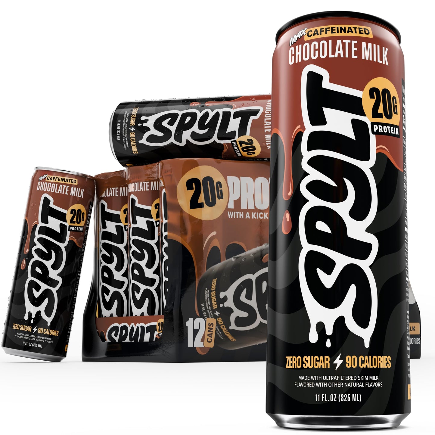 Spylt High Protein Strawberry Milk with 60mg Caffeine & 20g Protein - 90 Calories, Ready to Drink, Sugar Free, Lactose Free Milk, Perfect for Workout Recovery & Afternoon Pick Me Up - 12 Count - Packaging May Vary