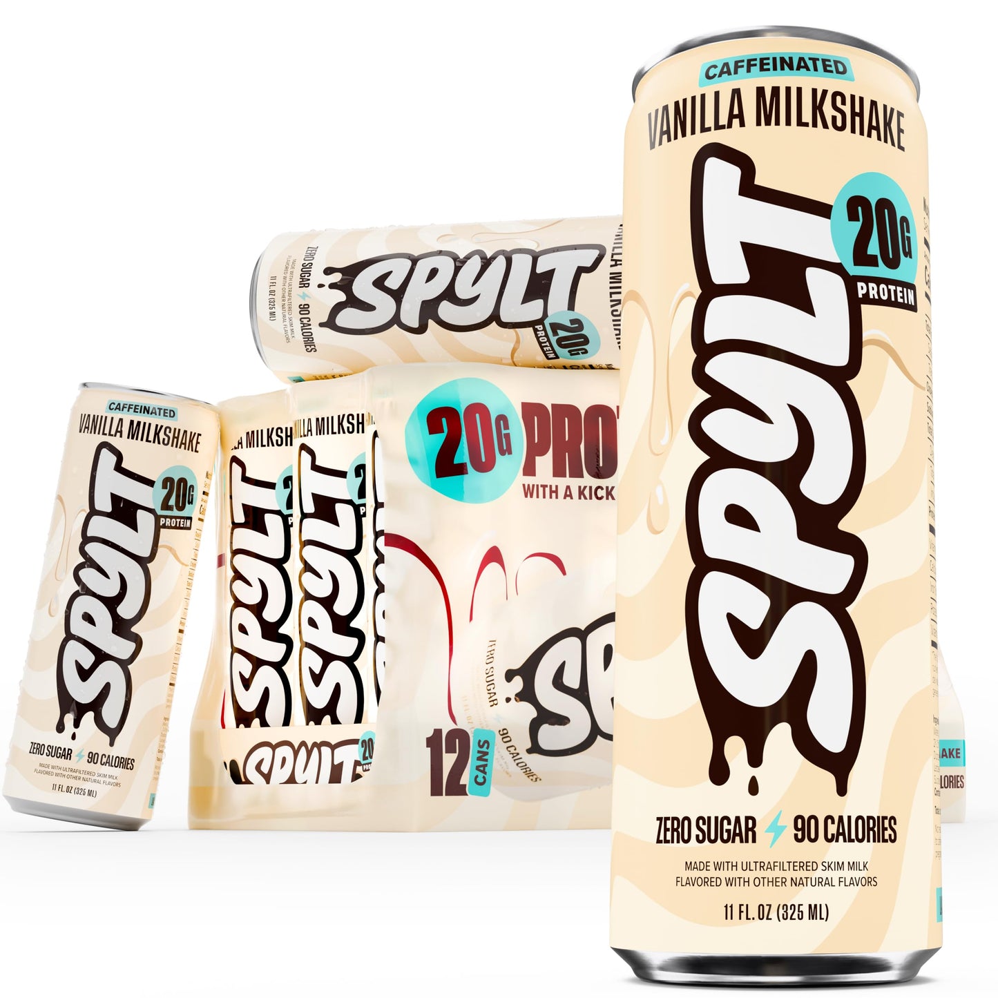 Spylt High Protein Strawberry Milk with 60mg Caffeine & 20g Protein - 90 Calories, Ready to Drink, Sugar Free, Lactose Free Milk, Perfect for Workout Recovery & Afternoon Pick Me Up - 12 Count - Packaging May Vary