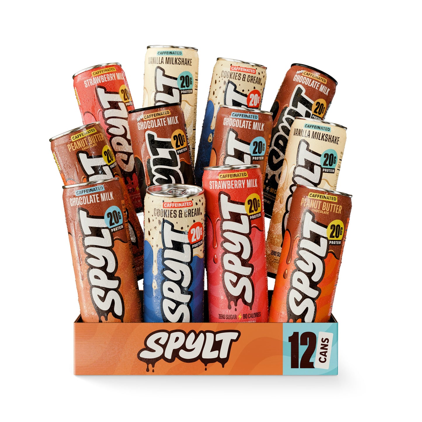 Spylt High Protein Strawberry Milk with 60mg Caffeine & 20g Protein - 90 Calories, Ready to Drink, Sugar Free, Lactose Free Milk, Perfect for Workout Recovery & Afternoon Pick Me Up - 12 Count - Packaging May Vary