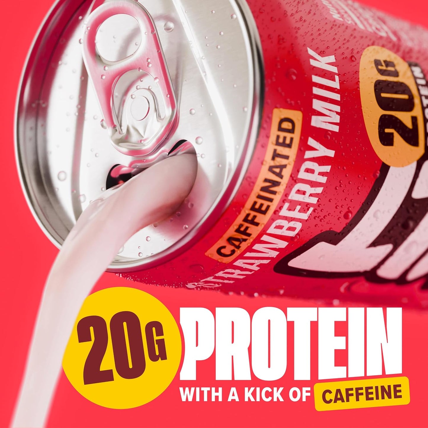 Spylt High Protein Strawberry Milk with 60mg Caffeine & 20g Protein - 90 Calories, Ready to Drink, Sugar Free, Lactose Free Milk, Perfect for Workout Recovery & Afternoon Pick Me Up - 12 Count - Packaging May Vary