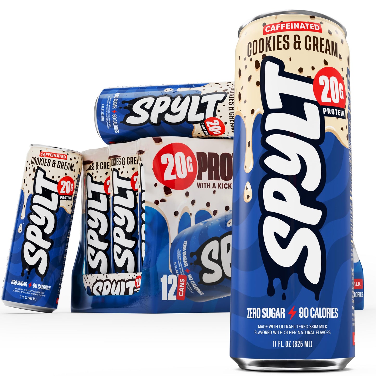 Spylt High Protein Strawberry Milk with 60mg Caffeine & 20g Protein - 90 Calories, Ready to Drink, Sugar Free, Lactose Free Milk, Perfect for Workout Recovery & Afternoon Pick Me Up - 12 Count - Packaging May Vary