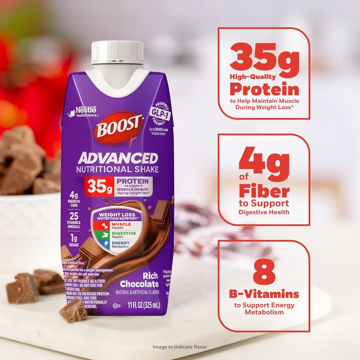 BOOST Advanced Nutritional Protein Shake, Weight Loss Nutrition Support*, 35g High Protein GLP-1 Friendly Shake, Ready to Drink - Rich Chocolate, 12-11 FL OZ (325 mL) Cartons